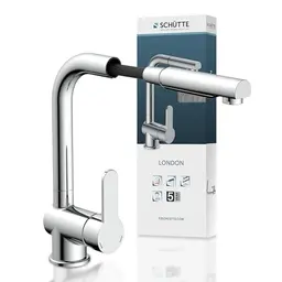SCHÜTTE London Küchenarmatur mit ausziehbarer Geschirrbrause, 360° schwenkbarer Wasserhahn, Chrom