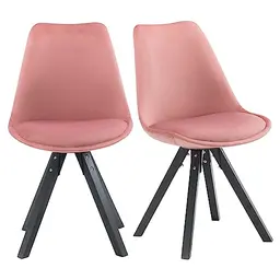 Duhome 2er Set Esszimmerstühle mit Holzbeinen und Sitzkissen, Retro Design, Farbe: Pink