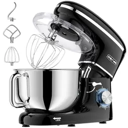 CHeflee Küchenmaschine 1500W mit 6.2L Edelstahlschüssel, 6 Geschwindigkeiten, Rührbesen und Spritzschutz