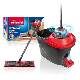 Vileda Ultramax Turbo 2in1 Bodenwischer Komplettset mit Teleskopstiel, Mikrofaserbezug & Eimer