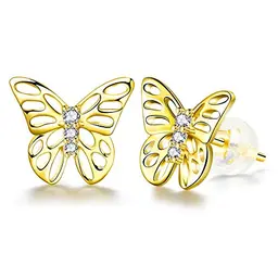 ZENI Ohrringe Silber 925 für Damen, vergoldete Schmetterlings-Ohrstecker