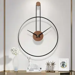 GANDDOBE Große Wanduhr für Wohnzimmer, Metall mit Walnuss Zifferblatt, Leise & Leicht, Ideal für Schlafzimmer und Büro (Schwarz)