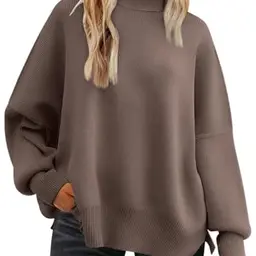 Tincini Damen Pullover Winter Rundhals Oversized Sweatshirt mit Seitenschlitz (Muskatnuss, S)