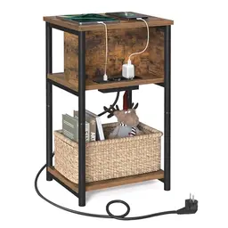 VASAGLE Beistelltisch mit Steckdose, schmal, 2 AC- und 2 USB-Anschlüsse, vintagebraun-schwarz, 30 x 34 x 58 cm