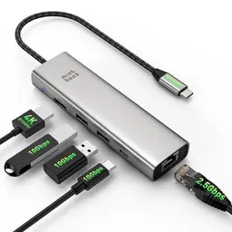 Minthouz 6-in-1 USB-C-Hub für Dell, HP, Lenovo – HDMI, 100W PD, 2.5G Ethernet, 2 USB-A, USB-C für Windows und Mac