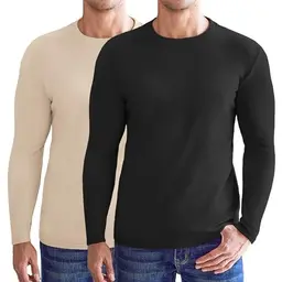 Ekouaer Herren Thermo Langarmshirt 1er/2er Pack Winter Oberteil Schwarz & Khaki, XL