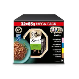 SHEBA Nassfutter Multipack mit verschiedenen Geschmacksrichtungen, 32 x 85g, MSC-zertifiziert