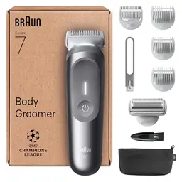 Braun Bodygroomer Series 7 mit 8 Zubehörteilen - Sanft für empfindliche Bereiche, 100 Min Akku, wasserdicht, Grau