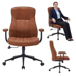 TUORUI Bürostuhl mit Armlehnen, höhenverstellbar, Drehfunktion, aus PU Leder, bis 120kg