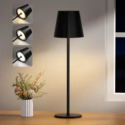 PreeOtti Kabellose Tischlampe, Dimmbare LED Leuchte mit 3 Farbtemperaturen, Touch-Funktion, USB-C Aufladung, Schwarz