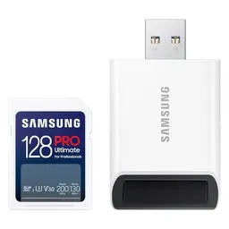 Samsung PRO Ultimate SD-Karte 128 GB - UHS-I U3 für Kamera, PC, Drohne & Action-Cam, inkl. USB-Kartenleser