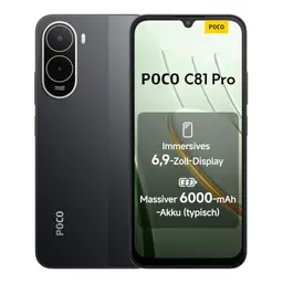 Poco C81 Pro Smartphone, 4 GB + 256 GB, 6,9" Display, 120 Hz, 13 MP AI-Doppelkamera, schwarz, 6000 mAh Akku, 1 Jahr Garantie