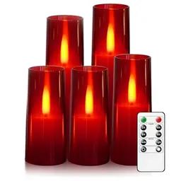 JINYANIA LED Flammenlose Kerzen, 5er Set mit Fernbedienung & Timer, Realistische Flamme, Batteriebetrieben, Rot