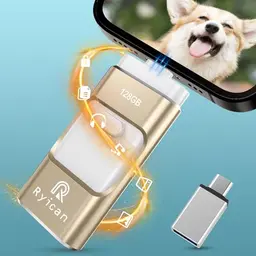 Ryican 128GB USB Stick für iOS und Android – 4-in-1 USB 3.0 Photostick, gold