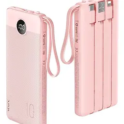 VRURC Power Bank 10000mAh mit 4 Kabeln, 5 Ausgängen, LED-Display, USB-C, kompatibel mit iPhone, Huawei, Samsung und Android