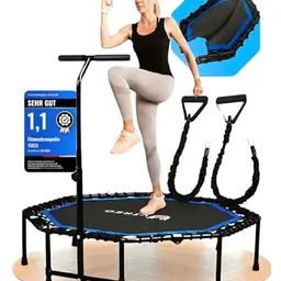 VIREO Fitness Trampolin Indoor klappbar mit Haltegriff, Ø 102 cm, bis 150 kg - Gelenkschonend & leise