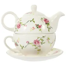Elegantes Keramik Teekannen-Set mit Tasse und Untertasse - Platzsparendes Design für Afternoon Tea