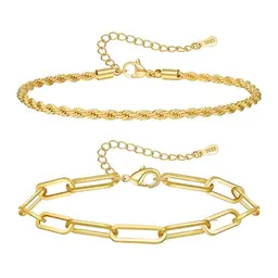 KENIY 2 Stücke Herren Armband - Gold Kubanische Kettenarmbänder als Geburtstagsgeschenke