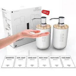 LORESJOR Set Seifenspender & Spülmittelspender - 2 Pumpspender mit 6 Etiketten, ideal für Küche