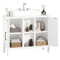 YITAHOME Waschbeckenunterschrank mit 2 Schrankelementen und offenen Regalen, 70 cm breit, Weiß