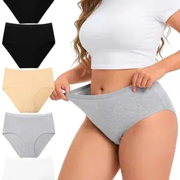 Ocexteur Damen Unterhosen Hohe Taille Baumwolle 5er Pack Hipster Pantys Bauchweg