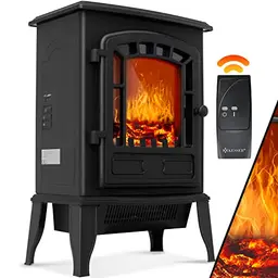 KESSER® Elektrokamin mit Heizlüfter & Fernbedienung - 2000W Elektro Kamin mit LED Kaminfeuer Effekt in Schwarz