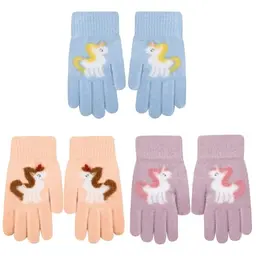 3 Paar Einhorn Winterhandschuhe für Mädchen, warme Strickhandschuhe für 5-12 Jahre