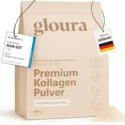 Gloura Premium Kollagen Pulver 500g – 100% reines Collagen Hydrolysat Typ 1 & 3, bioaktiv, geschmacksneutral, frei von Zusätzen