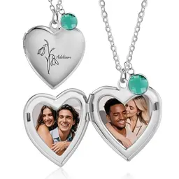 Personalisierte Herz-Halskette für Damen mit Foto und Geburtsstein – Perfektes Geschenk für Mama, A-Silber
