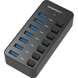 SABRENT 7-Port USB Hub mit Netzteil und Schaltern für PS5, PC, Laptop, MacBook