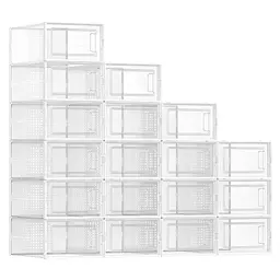 SONGMICS Schuhboxen Set, 18 Stück, faltbar & stapelbar, für Schuhe bis Größe 44, transparent-weiß