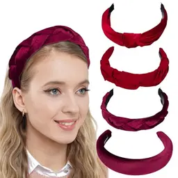 YBCCBY 4er Set Samt Haarreif für Damen - Vintage Haarband in Bordeauxrot für Dirndl und Alltag