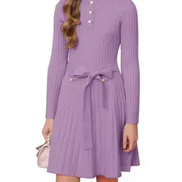 GRACE KARIN Mädchen Winter Strickkleid Langarm Rundhals Violett 12 Jahre