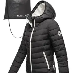 MARIKOO Damen Übergangsjacke mit Tragetasche - Kurze Steppjacke - Pack Mich EIN - Schwarz, Größe S