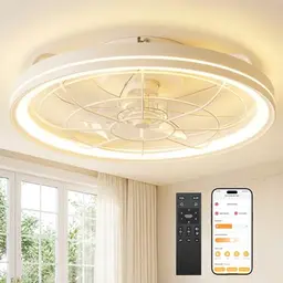 Deckenventilator mit Licht, dimmbar, leise, 48cm, Timer, Fernbedienung & App, für Schlafzimmer & Wohnzimmer (Weiß)