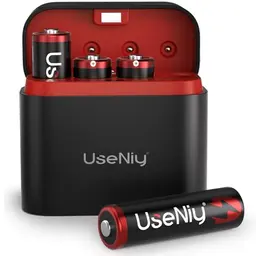 UseNiy Lithium AA Akku mit Ladegerät, 4 wiederaufladbare AA Batterien, 1.5V hohe Kapazität, langlebige Mignon Akkus