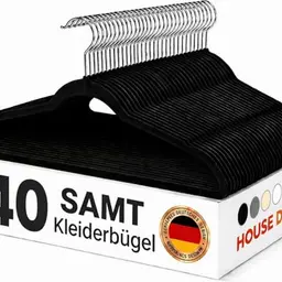 40 Samtbügel, rutschfest, schmal, drehbarer Haken, bruchsicher, fusselfrei – ideal für Anzüge, Hemden & Mäntel, Schwarz