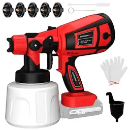 Akku Farbsprühsystem für 21V Akkus, 1000ML Farbspritzgerät mit 5 Düsen und 3 Mustern für DIY Malerei