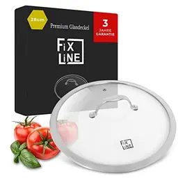 FIXLINE® Glasdeckel 28 cm – Universeller Topf- und Pfannendeckel aus gehärtetem Glas – Spülmaschinengeeignet