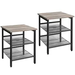 VASAGLE Nachttische, 2er-Set Beistelltische im Industrie-Design, Greige-schwarz, für Wohnzimmer und Schlafzimmer