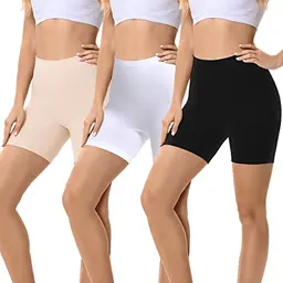 FALARY Damen Leggings Kurz, 3er Pack, Schwarz/Beige/Weiß