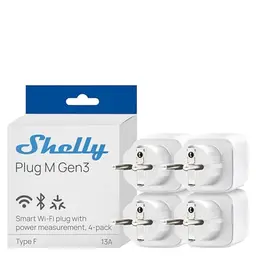 Shelly Plug M Gen3 Weiß – Smarte WLAN & Matter Steckdose mit Leistungsmessung, 13A/3000W, Zeitschaltuhr, ohne Hub (4 Stück)