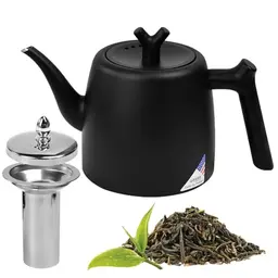 JNEYVIC 2L Thermo Teekanne aus Edelstahl mit Siebeinsatz, doppelwandig, hitzebeständig, schwarz