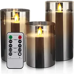AnnSpa 3er Set LED Kerzen mit Fernbedienung – Flammenloses Wachs für Weihnachten, Party und Hochzeit (Grau)