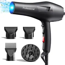 HappyGoo Profi Haartrockner mit Diffusor und Stylingdüsen, 3 Heiz- und 2 Geschwindigkeitsstufen (Schwarz)
