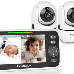HelloBaby Babyphone mit 2 Kameras, 5" Bildschirm, Nachtsicht, 2-Wege Audio, ECO-Modus