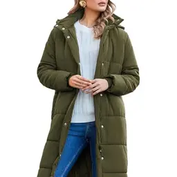 Zeagoo Damen Wintermantel Langarmjacke mit Kapuze in Daunenoptik - Armeegrün, Größe S