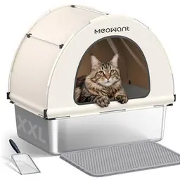 Meowant Katzenklo XXL Edelstahl mit Stoffüberdachung - Geschlossen, geruchshemmend & leicht zu reinigen