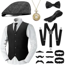 WEARXI Peaky Blinders Kostüm für Herren und Damen mit Weste, Hosenträger und Hut, 20er Jahre Party Outfit