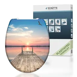 SCHÜTTE WC-Sitz SUNSET mit Absenkautomatik und Schnellverschluss aus Duroplast, belastbar bis 175kg, Toilettendeckel mit Motiv